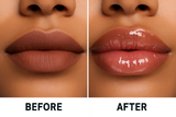 lip plumper gloss on brown lips, plump lips before and after